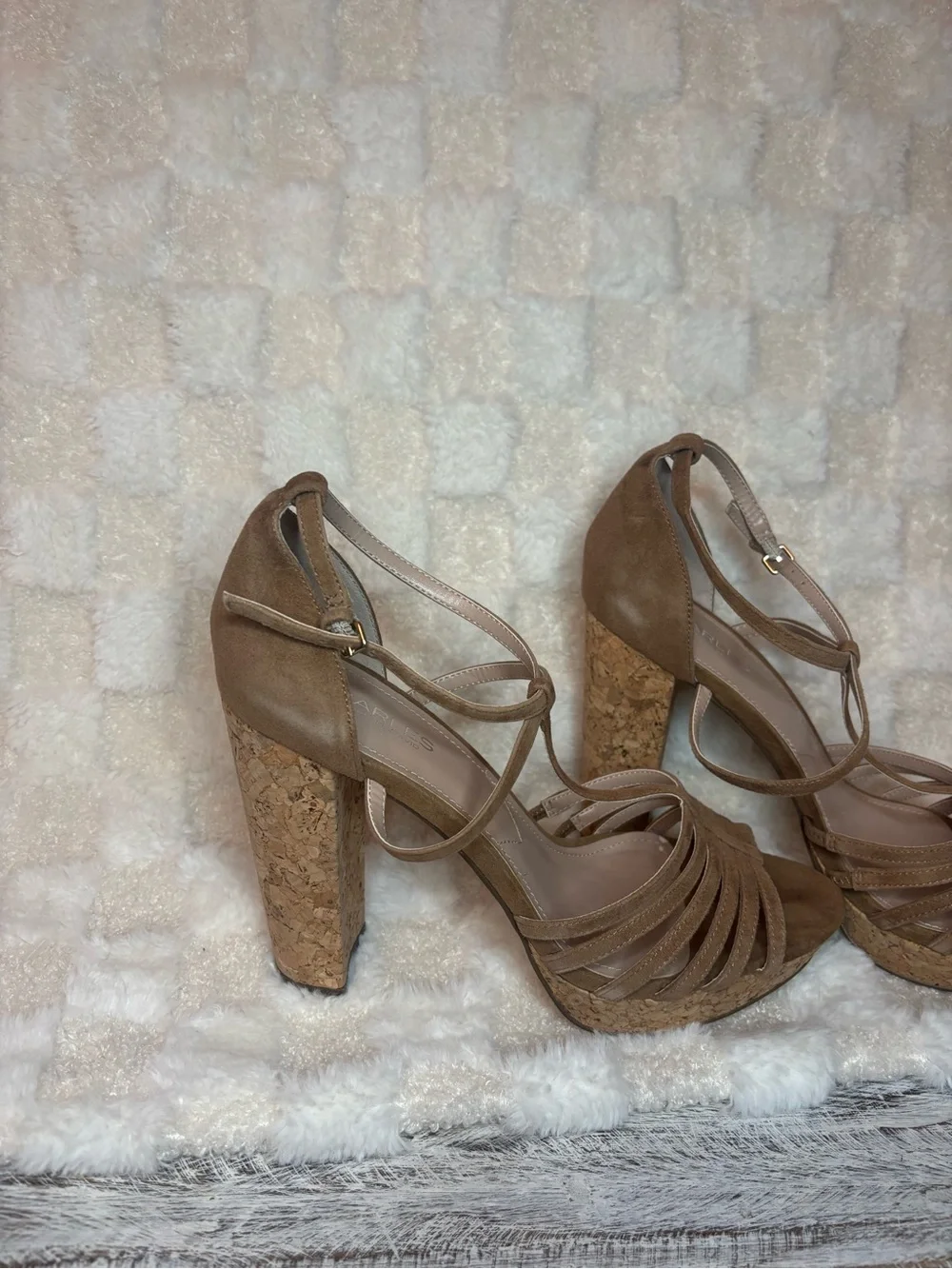 Charles By Charles David Women’s Tan Cork Platform Strappy Heels